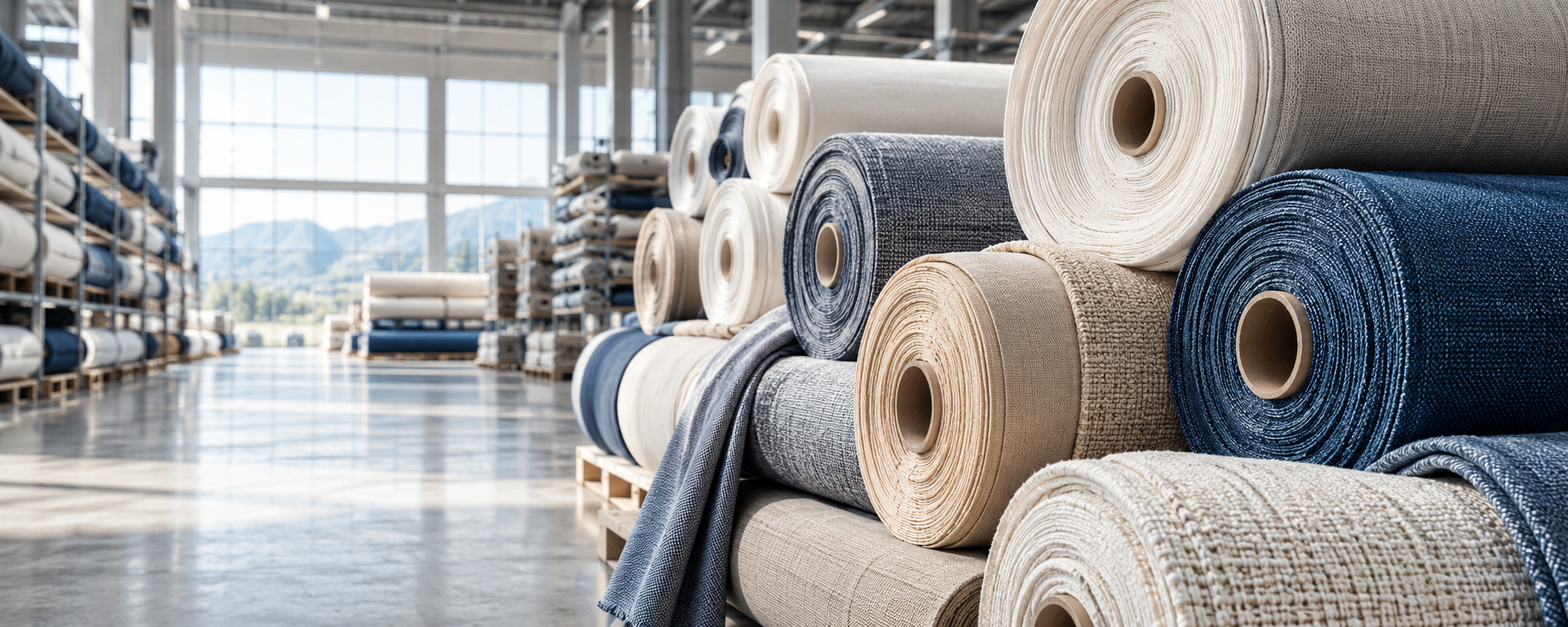 Brushed steel coils inside a bright processing facility
